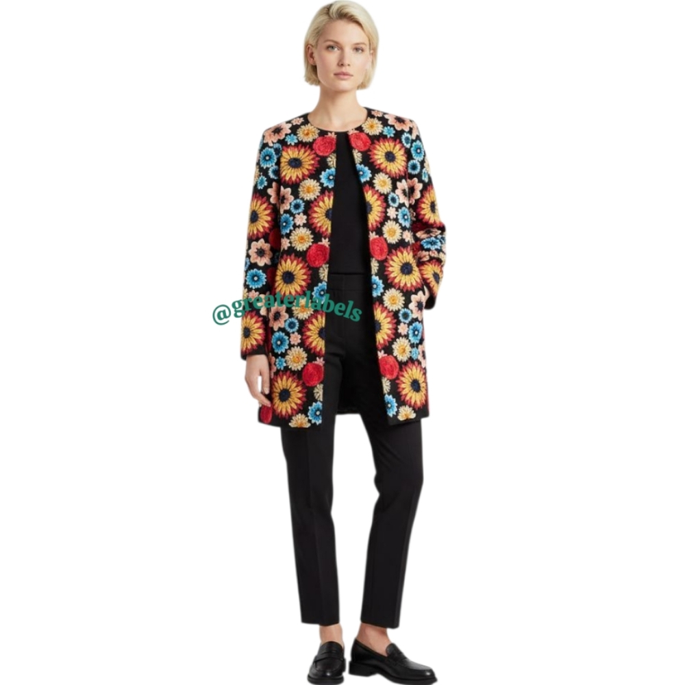 New Alice + Olivia Rory Multicolor Floral Embroidered Long Jacket Coat Size M - Picture 2 of 16